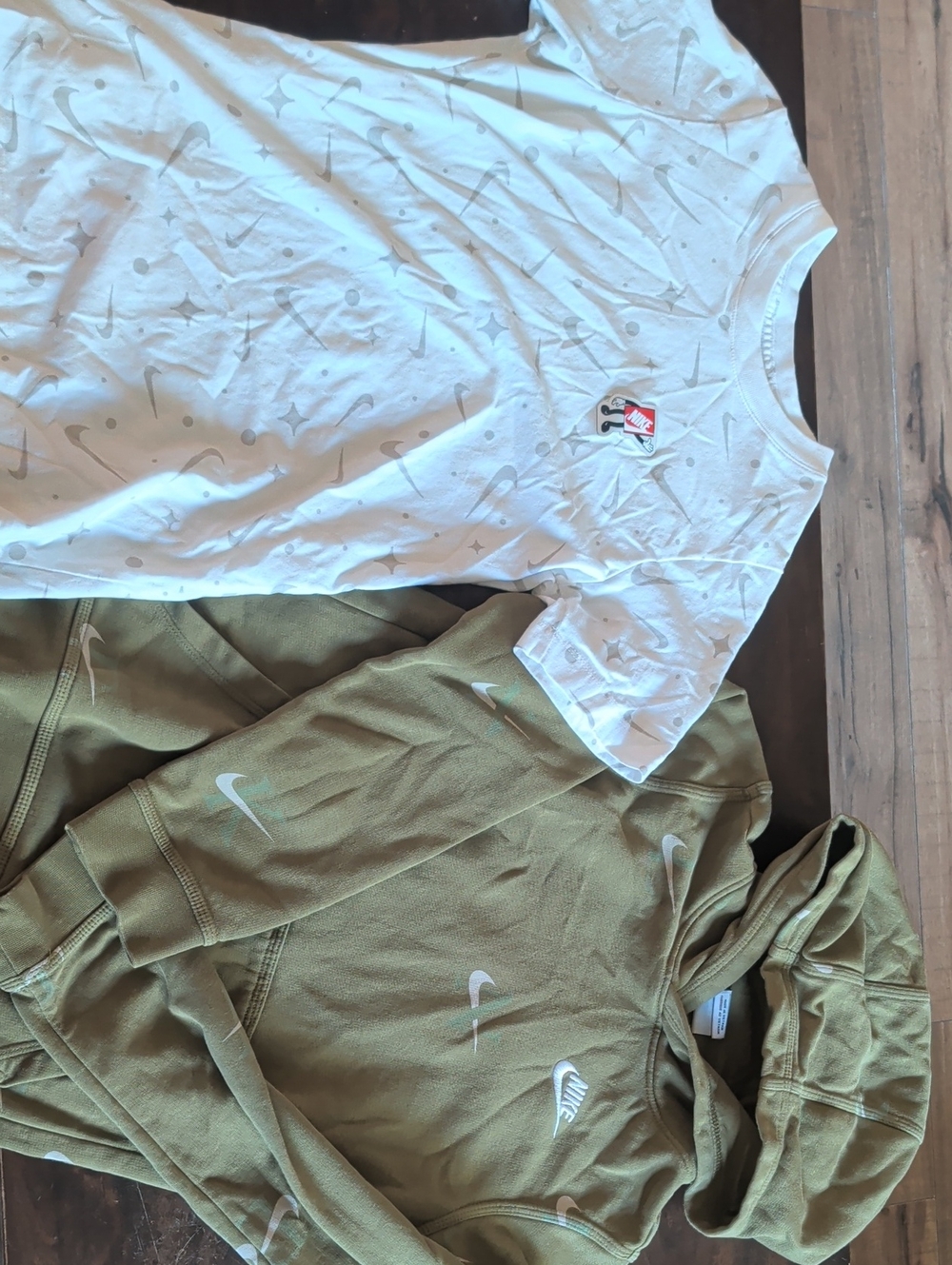 Nike White Graphic Tee with Olive Green Swoosh Hoodie Set